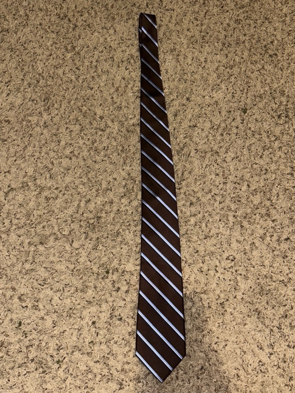 Tommy Hilfiger Brown Tie with Light Blue Diagonal Stripes